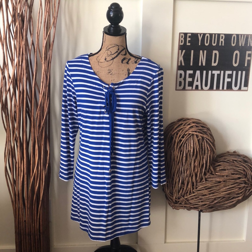 Cupio blue and white striped tunic w/laced front
